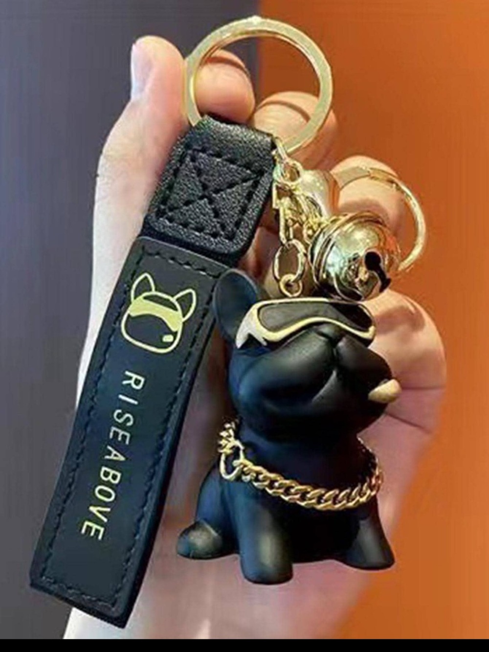 Black French Bulldog Keychain with Gold Accents